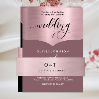 Metallische Roségold-Monogramm-Hochzeit Einladungsbanderole