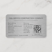 Metallische Silber Bau Konstruktion QR Code Visitenkarte (Rückseite)