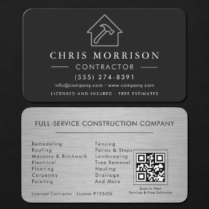 Metallische Silber Bau Konstruktion QR Code Visitenkarte