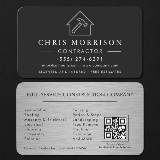 Metallische Silber Bau Konstruktion QR Code Visitenkarte