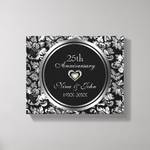 Metallische Silber-Damaske 25. Hochzeitstag Leinwanddruck