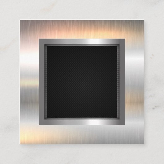 Metallische Silber Glossy Border | Schwarzes Mesh Quadratische Visitenkarte (Rückseite)