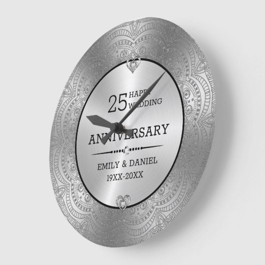 Metallische Silber Mandala 25. Jubiläum Vorlage Große Wanduhr (Winkel)