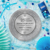 Metallische Silber Mandala 25. Jubiläum Vorlage Pappteller (Party)