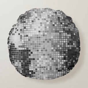 Metallische Silber-Sequins Disco-Glitter Pixel-Art Rundes Kissen
