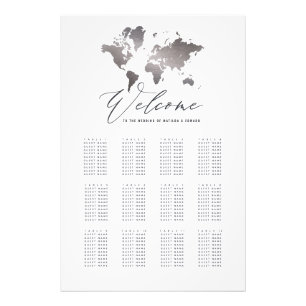 Metallische Silber-Weltkarte Hochzeitssitzplan Fotodruck