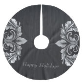 Metallische silbergraue Wirbel über schwarzem Hint Polyester Weihnachtsbaumdecke (Vorderseite)