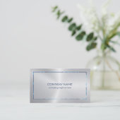 Metallische silberne Textur blaue Grenze Visitenkarte (Stehend Vorderseite)