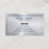 Metallische silberne Textur blaue Grenze Visitenkarte (Rückseite)