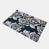 Metallische Silberrosen mit Teal-Blättern Fußmatte (Schrägansicht)