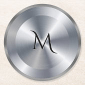 Metallische Silbertextur personalisiertes Monogram Runder Pappuntersetzer (Vorderseite)