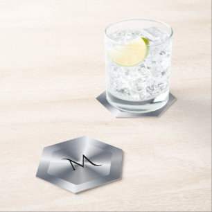 Metallische Silbertextur personalisiertes Monogram Untersetzer