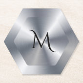 Metallische Silbertextur personalisiertes Monogram Untersetzer (Vorderseite)