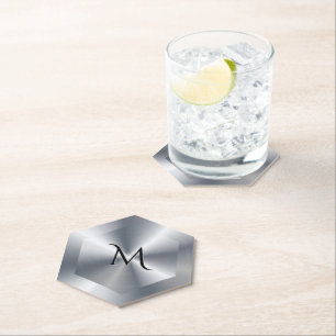 Metallische Silbertextur personalisiertes Monogram Untersetzer