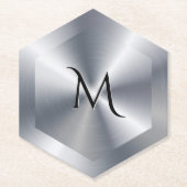 Metallische Silbertextur personalisiertes Monogram Untersetzer (Vorderseite)