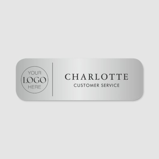 Metallische Silver Custom Logo Office Mitarbeiter Namensschild (Vorderseite)