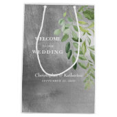Metallische Silver Image Custom Wedding Welcome Me Mittlere Geschenktüte (Rückseite)