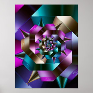 Metallische Spiralfraktal Poster