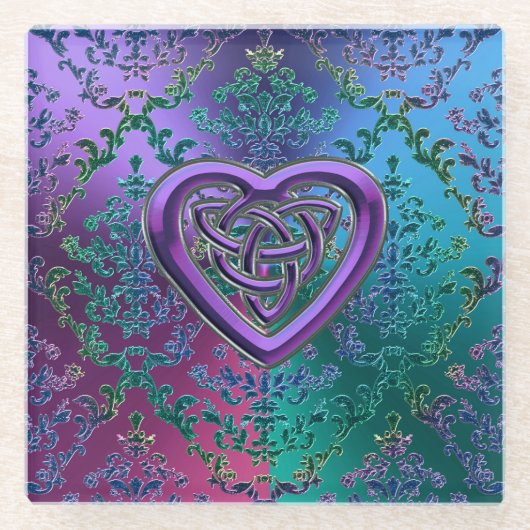 Metallische Spitze mit keltischem Herz-Untersetzer Glasuntersetzer (Vorderseite)