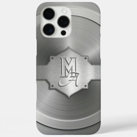 Metallische Stahlgrabtrompe l’oeil Monogram Case-Mate iPhone Hülle (Rückseite)