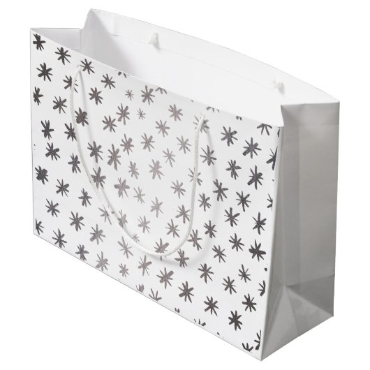 Metallische Sterne - silber Große Geschenktüte (Rückseite Schrägansicht)