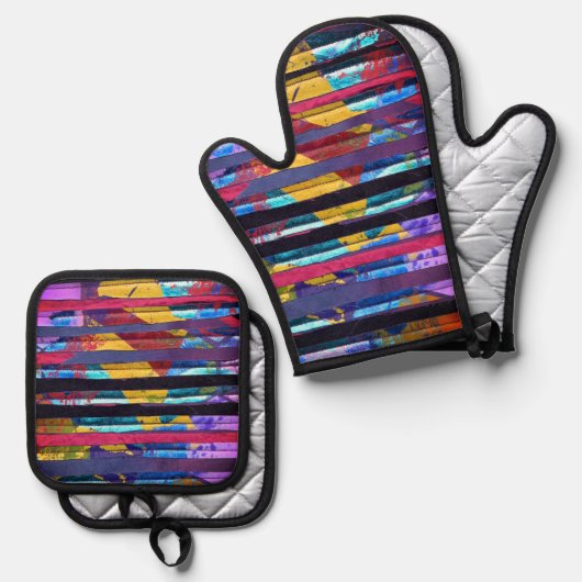 Metallische Streifen Ofenhandschuh & Topflappen-Set (Vorderseite/Rückseite)