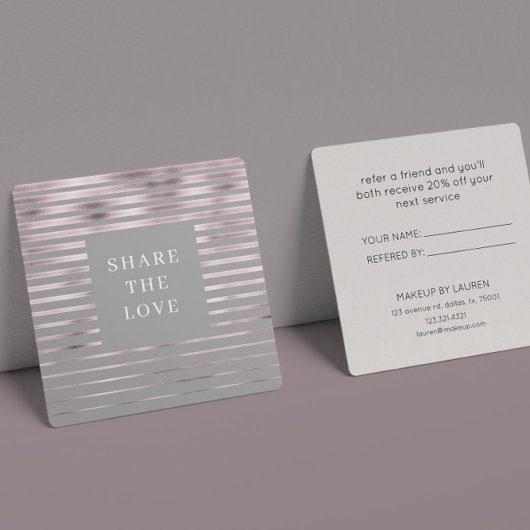 Metallische Streifen Rose Gold Moderne Treuekarte Quadratische Visitenkarte