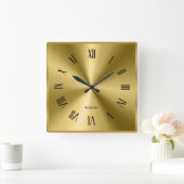 Metallische Textur Gold Grenze römische Zahlen Quadratische Wanduhr (Zuhause)