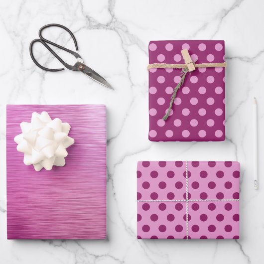 Metallische Trauben Lila Pink Berry Dot Weihnachte Geschenkpapier Set (Vorderseite)