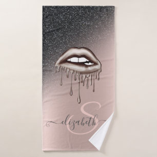 Metallische Tropfen Lippen Glitzer Ombre Rose Gold Badhandtuch Set