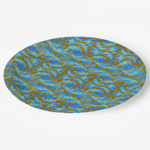 Metallische Waves-Lt Blue-Gold-PAPER-PARTY-TELLER Pappteller