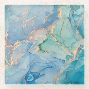 Metallische Wirbel: Abstrakte Fluid Art Glasuntersetzer