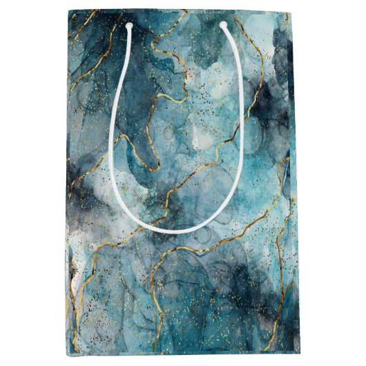 Metallische Wirbel verschenken Tasche Blues & Gold Mittlere Geschenktüte (Vorderseite)