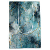 Metallische Wirbel verschenken Tasche Blues & Gold Mittlere Geschenktüte (Rückseite)