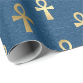 Metallischer ägyptischer Ankh auf Blau Geschenkpapier (Rolleneckpunkt)