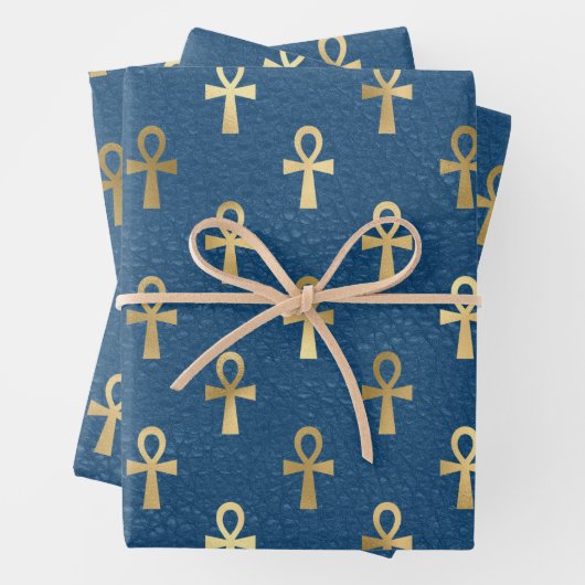 Metallischer ägyptischer Ankh auf Blau Geschenkpapier Set (Beispiel)