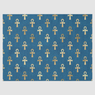 Metallischer ägyptischer Ankh auf blauer Decoupag Seidenpapier