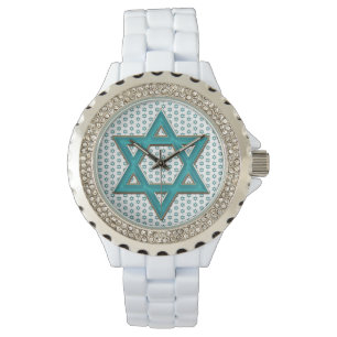 Metallischer blauer Davidsstern Armbanduhr