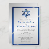 Metallischer blauer Davidsstern Jüdische Hochzeit Einladung (Vorne/Hinten)