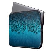 Metallischer blauer Hintergrund mit schwarzer Pais Laptopschutzhülle (Vorderseite Links)
