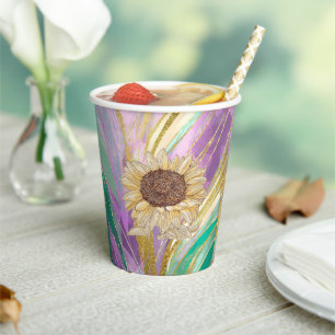 Metallischer Blumenhintergrund Sonnenblumen-Papier Pappbecher