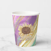 Metallischer Blumenhintergrund Sonnenblumen Papier Pappbecher (Rückseite)