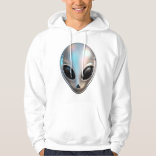 Metallischer Chrome-Alien-Kopf Retro Y2K Science-F Hoodie