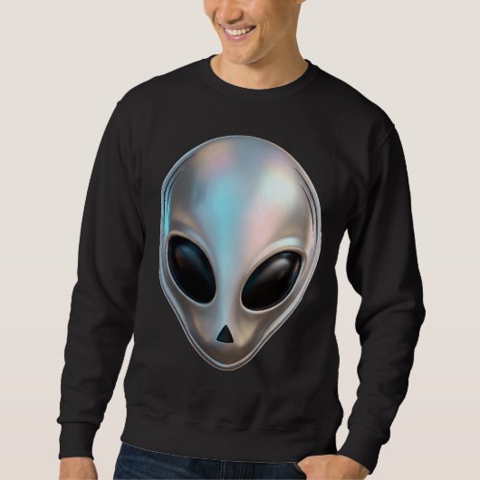 Metallischer Chrome-Alien-Kopf Retro Y2K Science-F Sweatshirt (Vorderseite)
