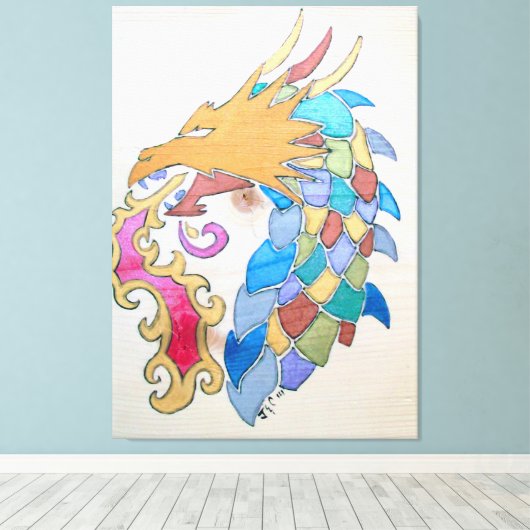 Metallischer Drache auf Leinwand (Insitu (Holzboden))