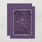 Metallischer Ebossed Look Damask in Pflaum Save The Date (Vorne/Hinten)