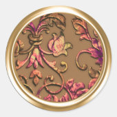 Metallischer Ebossed Look Damask in Rosa und Gold Runder Aufkleber (Vorderseite)
