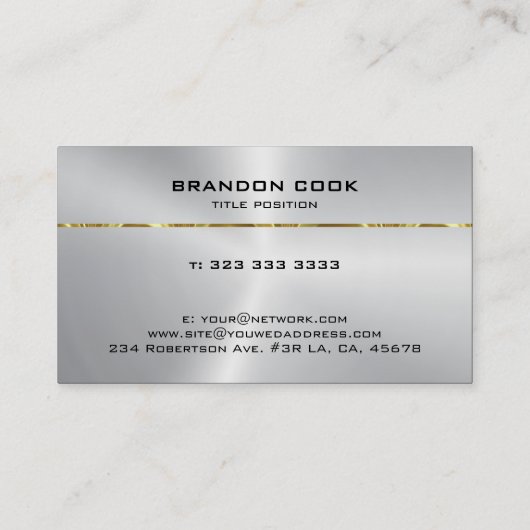 Metallischer Edelstahl Gold Silber Akzent Visitenkarte (Rückseite)