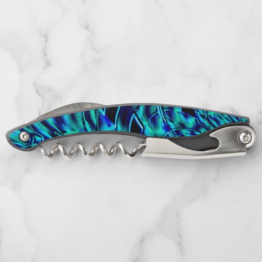 Metallischer Effekt mit blau-grün gekröntem Bild Kellnermesser (Rückseite)