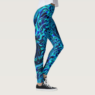 Metallischer Effekt mit blau-grün gekröntem Bild Leggings